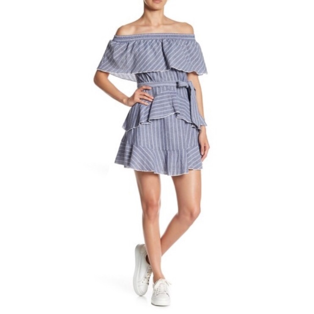 Lush‎ Ruffle Off-the-Shoulder Stripe Dress